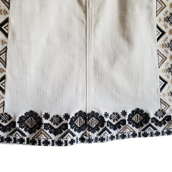 Pilcro and the Letterpress by Anthropolgie  Boho  Embroidery Cream Denim Skirt - Picture 5 of 16
